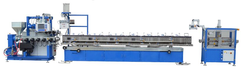 Extrusion line for pipe production - production from left to right